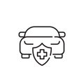 Health insurance plans for drivers. Car, shield and medical cross. Pixel perfect vector icon Royalty Free Stock Photo