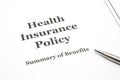 Health Insurance Policy with Pen Royalty Free Stock Photo