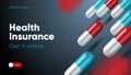 Health Insurance web banner template. Get online insuranc Royalty Free Stock Photo