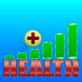 Health level, green rectangles, Bouncing yellow ball, health inscription, red cross Royalty Free Stock Photo