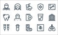 health line icons. linear set. quality vector line set such as lungs, bandage, crutches, x ray, test tube, tooth, pills, health