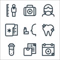 health line icons. linear set. quality vector line set such as health, weight scale, test tube, tooth, inhaler, medical records,