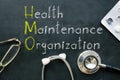 Health maintenance organization HMO is shown on the conceptual business photo