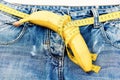 Health and male sexuality concept: jeans crotch and banana