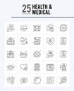 25 Health and Medical Outline icons Pack vector illustration