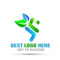 Health nature logo active running flying man with nature icon on white background Royalty Free Stock Photo