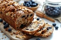 health nut bread and blueberry granola on white surface Royalty Free Stock Photo