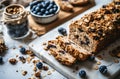 health nut bread and blueberry granola on white surface Royalty Free Stock Photo