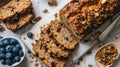 Health nut bread and blueberry granola on white surface Royalty Free Stock Photo