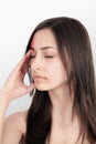 Health And Pain. Stressed Exhausted Young Woman Having Strong Tension Headache. Closeup Portrait Of A Beautiful Sick Girl Sufferin Royalty Free Stock Photo