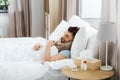 sick man sleeping in bed at home Royalty Free Stock Photo