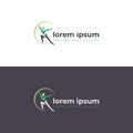 Health and physical wellness business vector Logo template with jumping human and letter M incorporated. healthy people symbol