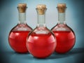 Health potions standing on green blue background. 3D illustration