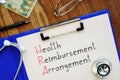 Health reimbursement arrangement HRA is shown on the conceptual business photo