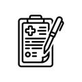 Black line icon for Health Report, record and notepad
