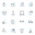 Health service linear icons set. Wellness, Healthcare, Prevention, Treatment, Rehabilitation, Diagnosis, Medicine line