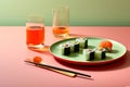 Japan meal plate raw roll food japanese traditional sauce eat sushi seafood set Royalty Free Stock Photo