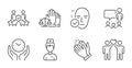 Health skin, Security agency and Court jury icons set. Clapping hands, Safe time and People chatting signs. Vector