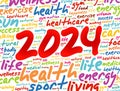 2024 health and sport goals word cloud, motivation concept background