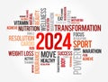 2024 health and sport goals word cloud, motivation concept background