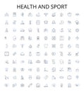 Health and sport outline icons collection. Fitness, Exercise, Wellness, Running, Strength, Yoga, Cycling vector