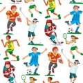 Health sport seamless pattern background wellness flat people characters sporting man activity woman athletic vector