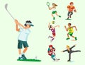 Health sport and wellness flat people characters sporting man activity woman athletic vector Illustration.