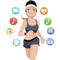 Health sport young woman running with smart watch device