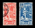 1931 health stamps from New Zealand, the red and blue `smiling boys`