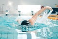 Health, swimming pool and woman athlete training for a race, competition or tournament. Fitness, sports and female Royalty Free Stock Photo