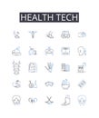 Health tech line icons collection. Medical technology, Digital health, Healthcare IT, Telehealth, eHealth, Health