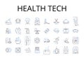 Health tech line icons collection. Medical technology, Digital health, Healthcare IT, Telehealth, eHealth, Health