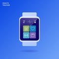 Health tracker app technology concept. Vector flat illustration. Wearable smart watch gadget with healthcare and sport icon on Royalty Free Stock Photo