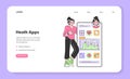 Health tracker application web banner or landing page. Female