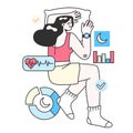 Health tracker. Character using smart electronic watch to monitor body