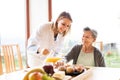 Health visitor and a senior woman during home visit. Royalty Free Stock Photo