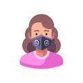 Woman in black N99 face mask. Virus protection flat illustration Royalty Free Stock Photo