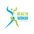 Health woman - vector logo template concept. Abstract human character illustration. Sport and fitness sign. Gymnastic symbol