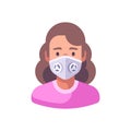 Woman in white N99 face mask. Virus protection flat illustration Royalty Free Stock Photo