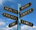 Health Work Career Friends Signpost Showing Life And Lifestyle B Royalty Free Stock Photo