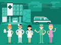 Health workers in the hospital background, vector