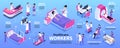 Health workers infographics in isometric view