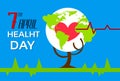 Health World Day Tree With Globe Red Heart Shape