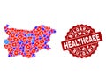 Healthcare Collage of Mosaic Map of Bulgaria and Scratched Stamp