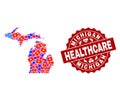 Healthcare Collage of Mosaic Map of Michigan State and Grunge Stamp Royalty Free Stock Photo