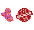 Healthcare Composition of Mosaic Map of Iraq and Grunge Seal Stamp