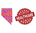 Healthcare Collage of Mosaic Map of Nevada State and Scratched Seal