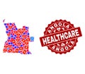 Healthcare Collage of Mosaic Map of Angola and Distress Seal Stamp Royalty Free Stock Photo