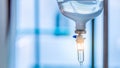 Healthcare concept, Close up of medical drip or IV drip chamber in patient room, Selective focus Royalty Free Stock Photo