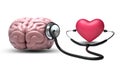 Heart listening brain with stethoscope on white background. Royalty Free Stock Photo